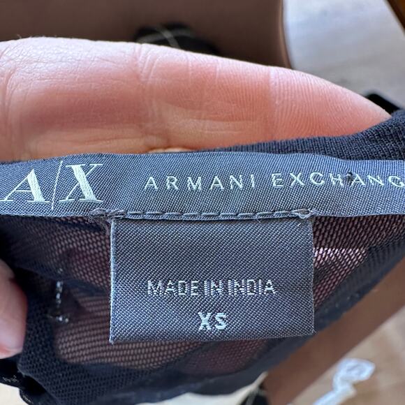 Armani Exchange Black Bodycon Mini Dress XS Mesh Bustier Nude Lining Designer - Picture 4 of 5